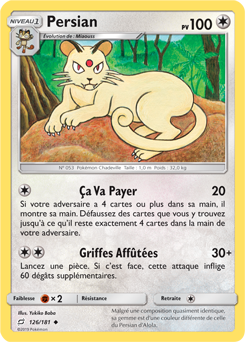 Carte Pokémon Persian 126/181 de la série Duo de Choc en vente au meilleur prix