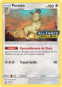 Carte Pokémon Promo Persian SM182 de la série Promos Soleil et Lune