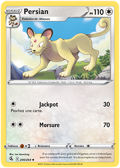 Carte Pokémon Persian 200/264 de la série Poing de Fusion en vente au meilleur prix