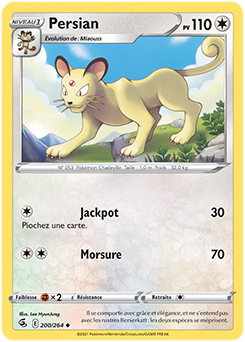 Carte Pokémon Peu commune Persian 200/264 de la série Poing de Fusion