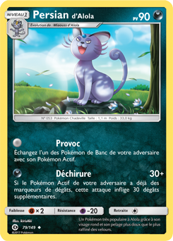 Carte Pokémon Persian d'Alola 79/149 de la série Soleil & Lune en vente au meilleur prix