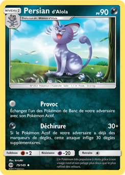 Carte Pokémon Peu commune Persian d'Alola 79/149 de la série Soleil & Lune