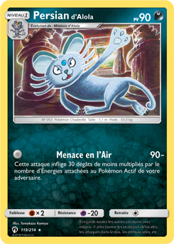 Carte Pokémon Rare Persian d'Alola 119/214 de la série Tonnerre Perdu