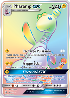 Carte Pokémon Secrète Rainbow GX Pharamp GX 185/181 de la série Duo de Choc