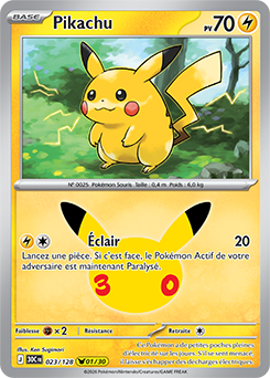 Carte Pokémon Pikachu rares Pikachu 023/128 de la série 30e Anniversaire