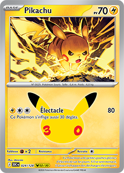 Carte Pokémon Pikachu rares Pikachu 024/128 de la série 30e Anniversaire