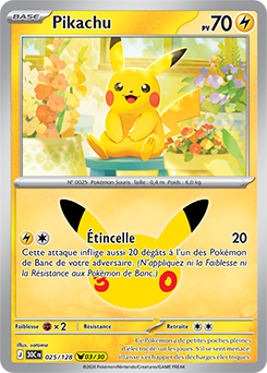 Carte Pokémon Pikachu rares Pikachu 025/128 de la série 30e Anniversaire