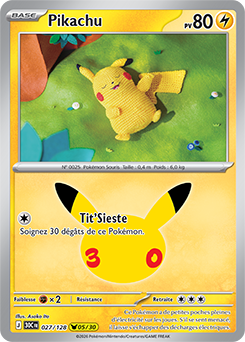 Carte Pokémon Pikachu rares Pikachu 027/128 de la série 30e Anniversaire