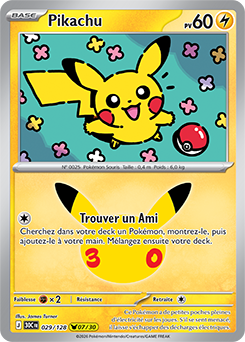 Carte Pokémon Pikachu rares Pikachu 029/128 de la série 30e Anniversaire
