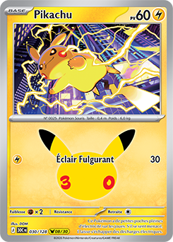 Carte Pokémon Pikachu rares Pikachu 030/128 de la série 30e Anniversaire