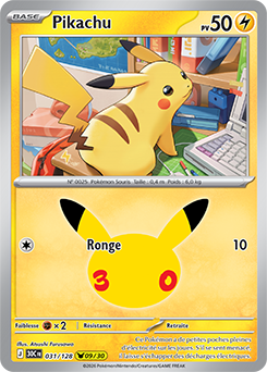 Carte Pokémon Pikachu rares Pikachu 031/128 de la série 30e Anniversaire