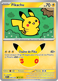 Carte Pokémon Pikachu rares Pikachu 034/128 de la série 30e Anniversaire