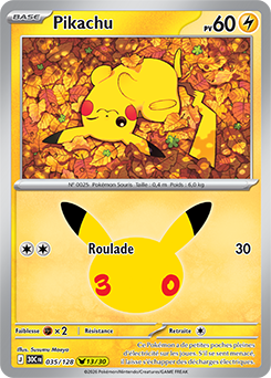 Carte Pokémon Pikachu rares Pikachu 035/128 de la série 30e Anniversaire