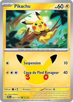 Carte Pokémon Pikachu rares Pikachu 041/128 de la série 30e Anniversaire