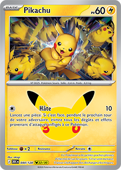 Carte Pokémon Pikachu rares Pikachu 044/128 de la série 30e Anniversaire
