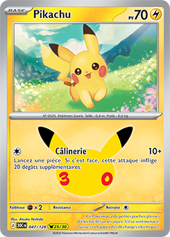 Carte Pokémon Pikachu rares Pikachu 047/128 de la série 30e Anniversaire