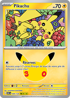 Carte Pokémon Pikachu rares Pikachu 048/128 de la série 30e Anniversaire
