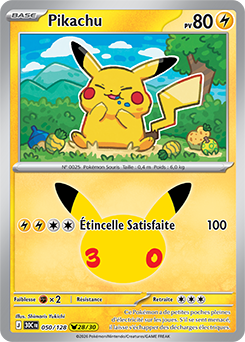 Carte Pokémon Pikachu rares Pikachu 050/128 de la série 30e Anniversaire