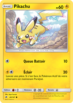 Carte Pokémon Commune Pikachu 40/147 de la série Ombres Ardentes