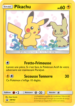 Carte Pokémon Pikachu SM162 de la série Promos Soleil et Lune en vente au meilleur prix