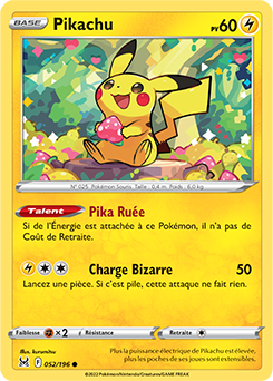 Carte Pokémon Pikachu 052/196 de la série Origine Perdue en vente au meilleur prix