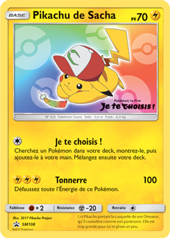 Carte Pokémon Promo Pikachu de Sacha SM108 de la série Promos Soleil et Lune
