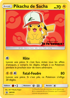 Carte Pokémon Promo Pikachu de Sacha SM109 de la série Promos Soleil et Lune