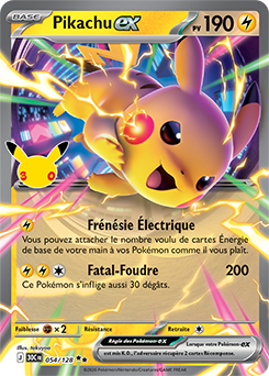 Carte Pokémon Double rare Pikachu ex 054/128 de la série 30e Anniversaire