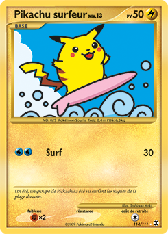 Carte Pokémon Holographique Secrète Pikachu surfeur 114/111 de la série Rivaux Émergents