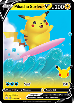 Carte Pokémon Ultra rare V Pikachu Surfeur V 8/25 de la série Célébrations