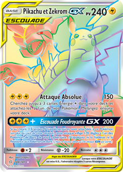 Carte Pokémon Secrète Rainbow GX Pikachu Zekrom GX 184/181 de la série Duo de Choc
