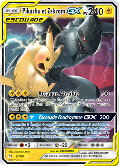 Carte Pokémon Pokémon GX Pikachu Zekrom GX 33/181 de la série Duo de Choc