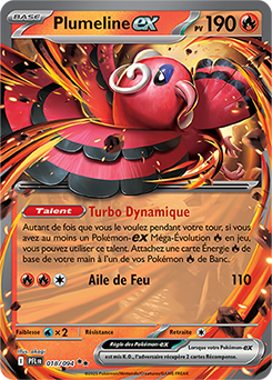 Carte Pokémon Double rare Plumeline ex 18/94 de la série Flammes Fantasmagoriques