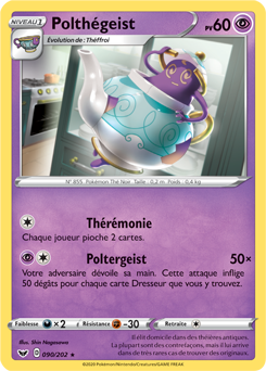 Carte Pokémon Rare Polthégeist 90/202 de la série Épée et Bouclier