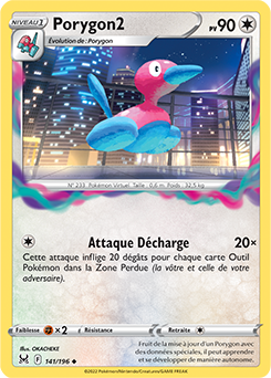 Carte Pokémon Peu commune Porygon2 141/196 de la série Origine Perdue