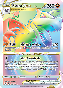 Carte Pokémon Rainbow VSTAR Ptera VSTAR 199/196 de la série Origine Perdue