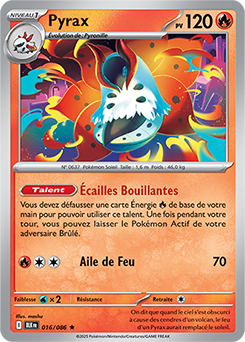 Carte Pokémon Rare Pyrax 16/86 de la série Foudre Noire