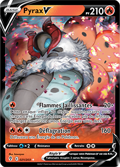 Carte Pokémon Ultra rare V Pyrax V 21/203 de la série Évolution Céleste