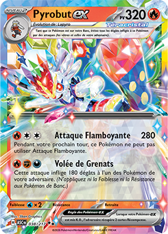 Carte Pokémon Double rare Pyrobut ex 38/217 de la série Héros Transcendants