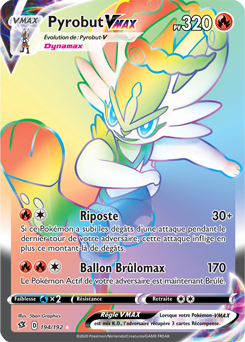Carte Pokémon Secrète Rainbow VMAX Pyrobut VMAX 194/192 de la série Clash des Rebelles