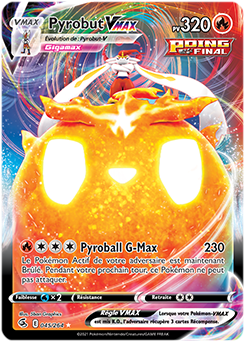 Carte Pokémon Ultra rare VMAX Pyrobut VMAX 45/264 de la série Poing de Fusion