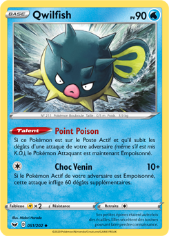 Carte Pokémon Peu commune Qwilfish 51/202 de la série Épée et Bouclier