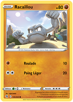 Carte Pokémon Racaillou 135/264 de la série Poing de Fusion en vente au meilleur prix