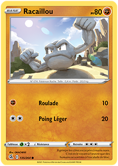 Carte Pokémon Communes Racaillou 135/264 de la série Poing de Fusion