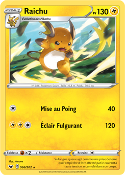 Carte Pokémon Raichu 66/202 de la série Épée et Bouclier en vente au meilleur prix