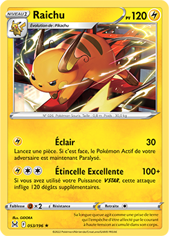 Carte Pokémon Raichu 053/196 de la série Origine Perdue en vente au meilleur prix