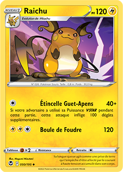 Carte Pokémon Raichu 050/195 de la série Tempête Argentée en vente au meilleur prix