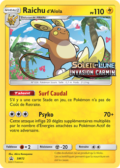 Carte Pokémon Raichu d'Alola SM72 de la série Promos Soleil et Lune en vente au meilleur prix