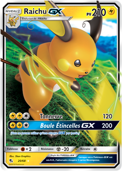 Carte Pokémon Raichu GX 20/68 de la série Destinées Occultes en vente au meilleur prix