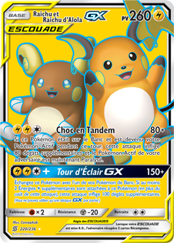 Carte Pokémon Raichu Raichu d’Alola GX 220/236 de la série Harmonie des Esprits en vente au meilleur prix